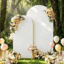 Arch Backdrop Stand and Cover Set 7.2FT/6FT, Gold Wedding Arch Frame with White Arch Cover Stretchy Spandex Wrinkle-Resistant, Wedding Arches for Ceremony Birthday Party Baby Shower