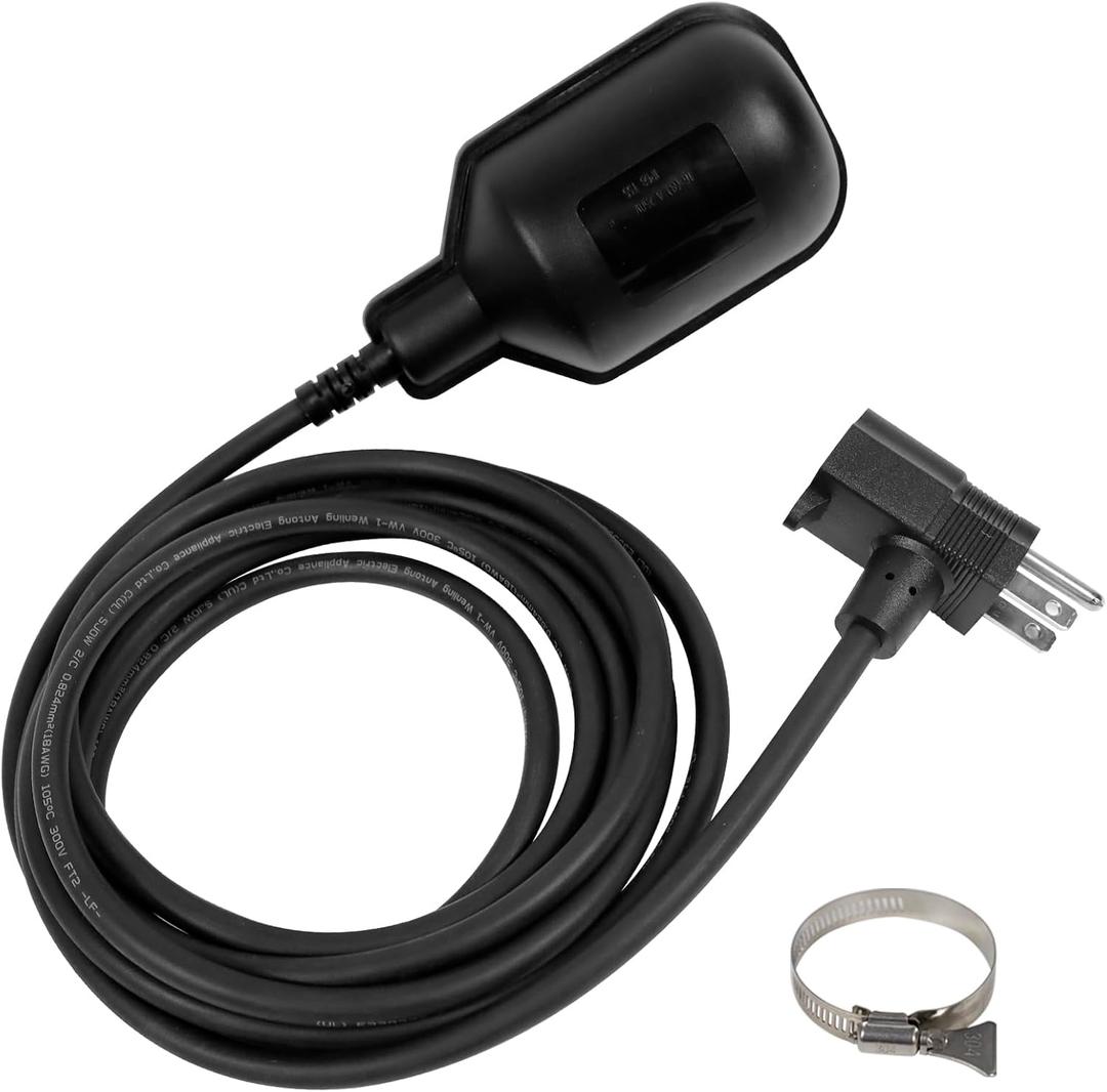 WASSERMANN Universal Tethered Sump Pump Float Switch with 10FT Cable (Piggyback Plug), AC 115V/230V 16Amps Float Switch for Water Tanks, Sump pump, Basement Sump basin, IP68 Waterproof, Black