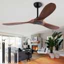 QUTWOB 52" Wood Ceiling Fan No Lights with Remote Control,Wooden 3 Blades Ceiling Fans Without Light for Patio,Garage,Living Room,Bedroom,Office,Indoor/Outdoor(Black+Dark Walnut)