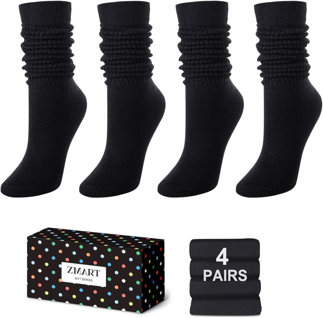 Zmart Slouchy Socks for Women - Slouch Scrunch Socks, 4-5 Pairs Knee Length (Medium)