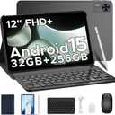 T36 12 inch Tablet with Keyboard, 32GB+256GB/2TB Expand Octa-Core Gaming Tablets,8800mAh,FHD+ Touchscreen with sim Card Slot,Android 15 Tablet,WiFi 5,Dual Camera,BT5.0,Widevine L1,Black