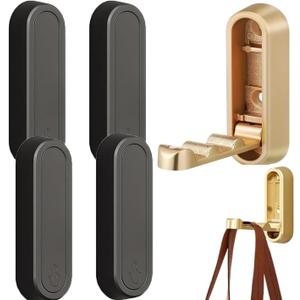 3PCS Gold Foldable Wall Hooks, Metal Foldable Hooks Wall Wount for Bathroom, Kitchen, Bedroom Space-Saving, for Towels, Coats, Bags, Easy Installation (3, Black)