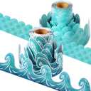 Nezyo 2 Rolls Ocean Waves Bulletin Board Border 98 Feet Blue Turquoise Scallops Bulletin Board Trim Paper Ocean Beach Decorations Under The Sea Back to School Classroom Office Chalkboard Decorations