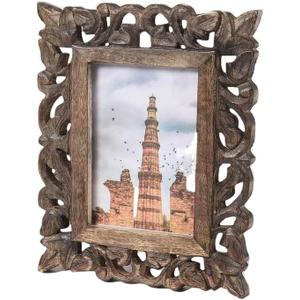Hand Carved Mango Wood Rustic 5x7 Picture Frame with Real Glass - Aesthetic Vintage Wood Frame for Tabletop and Wall Mount Use - Rustic Home Decor Perfect for Your Memories