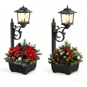 2 Pack Solar Lamp Post Light with Planter, 2 in 1 Outdoor Flower Pots, 3000K Solar Lamps Outdoor Waterproof, Wall Mount or Freestanding for Garden, Patio, Yard, Front Porch(Flowers not Included)
