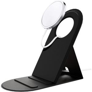 Generic MagSafe Charger Stand - Modern Luxury Style, Compatible with iPhone 14, 13, 12 Series, Magnetic Mount, Black Faux Leather Finish