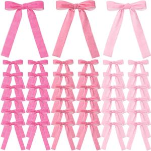 36 Pieces Easter Day Velvet Bow Easter Ribbon Wreath Bow Bulk Spring Crafts Gift Pretied Set for Garland Home Wedding Holy Week Decor(Pink,1'' Wide)