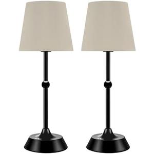Betluse Set of 2 Portable Cordless LED Table Lamp,Touch Control Fabric Black Dimmable Desk Lamp,Built-in 6000mA Rechargeable Battery,Patio Table Lamp,Bedside Night Lamp,Ambient Light for Restaurant.