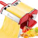 Sailnovo Pasta Maker Machine, 180 Roller Pasta Maker, 9 Adjustable Thickness Settings 2-in-1 Noodles Maker with Rollers and Cutter, Perfect for Spaghetti, Fettuccini, Lasagna or Dumpling Skin Red
