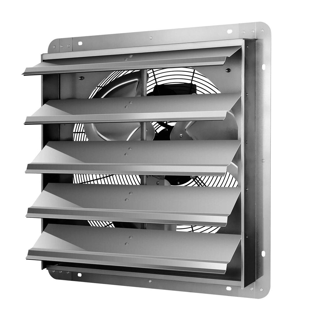 Simple Deluxe 24 Inch Wall Mounted Shutter Exhaust Fan, Aluminum, 1400 RPM, 4016 CFM, for Attic, Garage, Louvered Vent, Plant, Greenhouse, Silver
