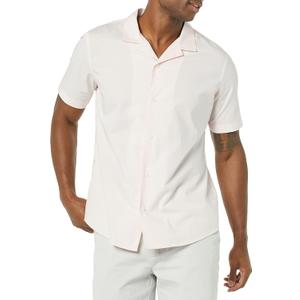 Men's Vacation Cotton Button-Down Short Sleeve Resort Shirt (X-Large, Pink)