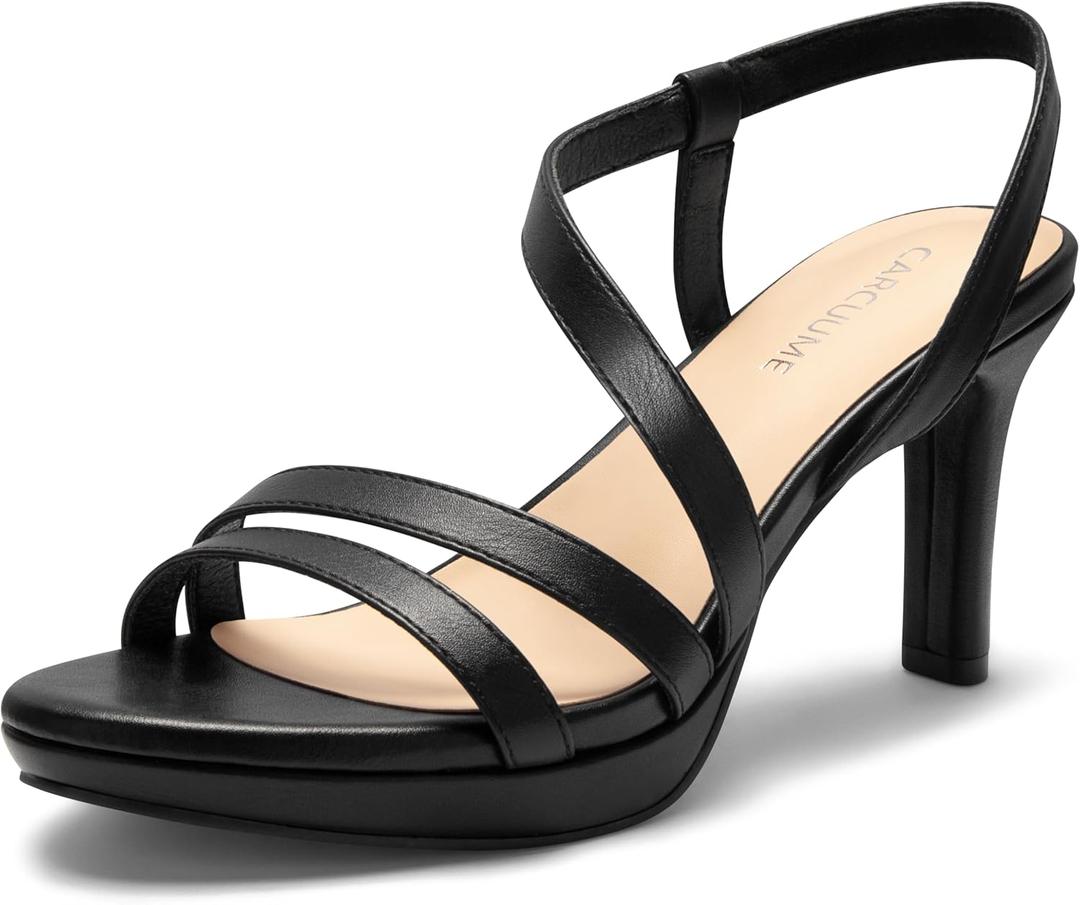 Carcuume Women's Strappy Platform Heeled Sandal,NATRACY-BLACK PU-6.5 (Black)