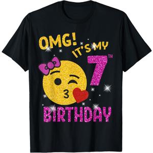 OMG It's My 7th Birthday Girl Cute 7 Yrs Old Birthday Party T-Shirt (Black, S)