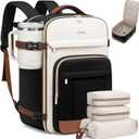 LOVEVOOK 50L Travel Backpack for Women & Men - 18 Inch Carry On Backpack & Personal Item Backpack for Airlines, Spacious and Durable Design, with 3 Packing Cubes (X-Large-50L-4Pcs, Black-beige-brown)