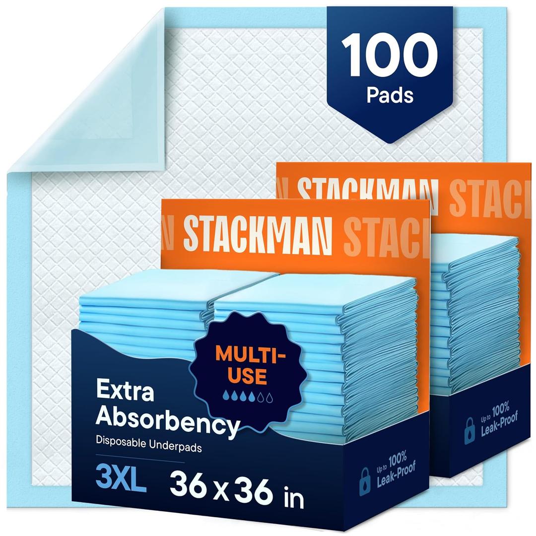Chucks Pads Disposable Adult Underpads [100-Pack] 36"x36" XXXL Super-Absorbent Incontinence Bed Pads – Large Leak-Proof Mattress Protector Pee Pads for Adults, Seniors, Kids & Pets