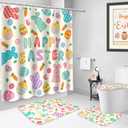 4Pcs Easter Shower Curtain Set with Non Slip Rugs, Toilet Lid Cover and Bath Mat, Easter Bathroom Decor Spring Bathroom Set, Bunny Shower Curtains with 12 Hooks (Colorful)