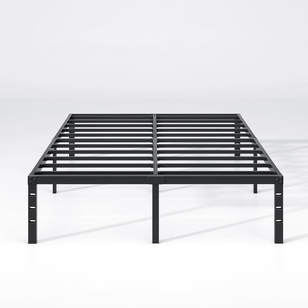 NEW JETO Metal Bed Frame,Queen Size Bed Frame with Storage Space,Heavy Duty Sturdy Mattress Foundation, Easy Assembly,No Box Spring Needed, Black,12 Inch,Queen