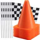 Bedwina Race Car Birthday Party Decorations - (36 Pcs) 12 - 8-Inch Orange Mini Cones for Kids & 24 Black & White Checkered Flags on Sticks - Race Car Themed Birthday Party Decor & Centerpiece Supplies