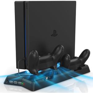 Controller Charger Station for PlayStation4/PS4Slim,Vertical Stand with Dual Controller Charging Dock Station, Dual Cooling Fan and 3 USB Ports(Only for PlayStation4+PS4Slim)