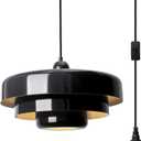 Black Pendant Light with Plug in Cord Modern Pendant Lighting 3-Layer Nordic Style Metal Shade Hanging Light Fixtures Hanging Lamp for Kitchen Island Dining Room Bedroom