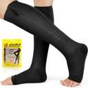 Ailaka Zipper Compression Socks for Women Men, 20-30 mmHg Open Toe Compression Socks Knee High, Ted Hose Compression Stockings for Edema, Varicose Veins M