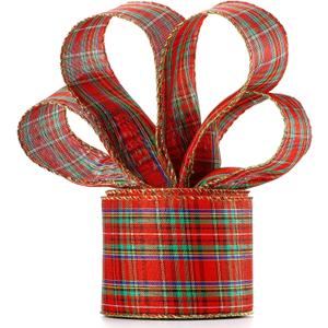 6.3 cm Christmas Plaid Burlap Ribbon in Width Red and Green Gingham Wrapping Ribbon with Spool, Xmas Buffalo Plaid Ribbon for Christmas Decoration Gift Wrapping Party Decoration (20 Meter Long)