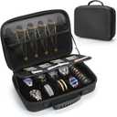 Travel Jewelry Box Watch Case, 8 Slots Watch Display Organizer with Soft Pillow, Hard Storage Bag with 10 Ring Holders, 6 Necklace Hooks, 16 Watch Strap, Jewelry Bracelets Carrying Case for Men Women