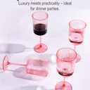 Ciaell 12 PCS Pink Plastic Ribbed Wine Glasses - 10 OZ Plastic Square Wine Glasses with Stem - Disposable Champagne Cups for Parties & Weddings & Mother's Day