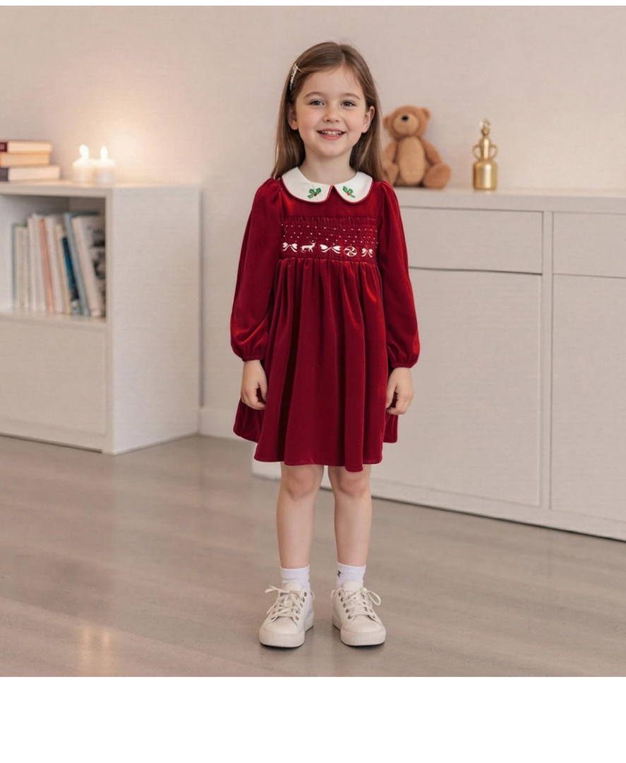Toddler Girl Valentines Day Outfit Jesus Loves ME Long Sleeve Doll Collar Smocked Dress Valentines Party Dresses 90