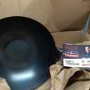 YOSUKATA 13.5" Pre-Seasoned Flat Bottom Black Carbon Steel Wok for Stir Fry