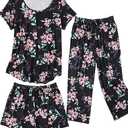 Ekouaer Capri Pajamas for Women Sleeve Pajama  Floral Pj  Soft Sleepwear with Pockets 2XL
