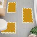 Uphome Yellow Bathroom Rugs Set Scalloped Non-Slip Cute Bathroom Mats Sets 3 Piece with U-Shaped Contour Absorbent Plush Microfiber Bath Rugs Washable Fun Aesthetic Floor Mats for Sink Tub Toilet