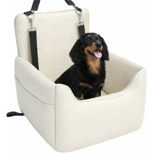 Dog Car Seat for Small/Medium Dogs Under 35lbs, Soft Booster Car Seat with Detachable Washable Cover and Cushion, Memory Foam Pet Car Seat with Safety Belt and Storage Pockets, Puppy Dog Car Bed (White)