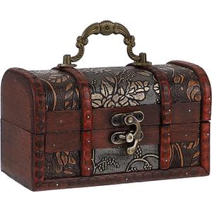Vintage Treasure Chest, Pirate Keepsakes Box for Kids Gifts, Wooden Storage Box for Decorative Jewelry Pearl Trinkets