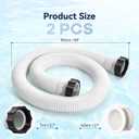 2 Pack 1.5 x 59 Inch Pool Pump Hose for Above Ground Pools Compatible with Intex Pool Hose Replacement Coleman Pool Hose Replacement Sand Filters Saltwater Systems - White