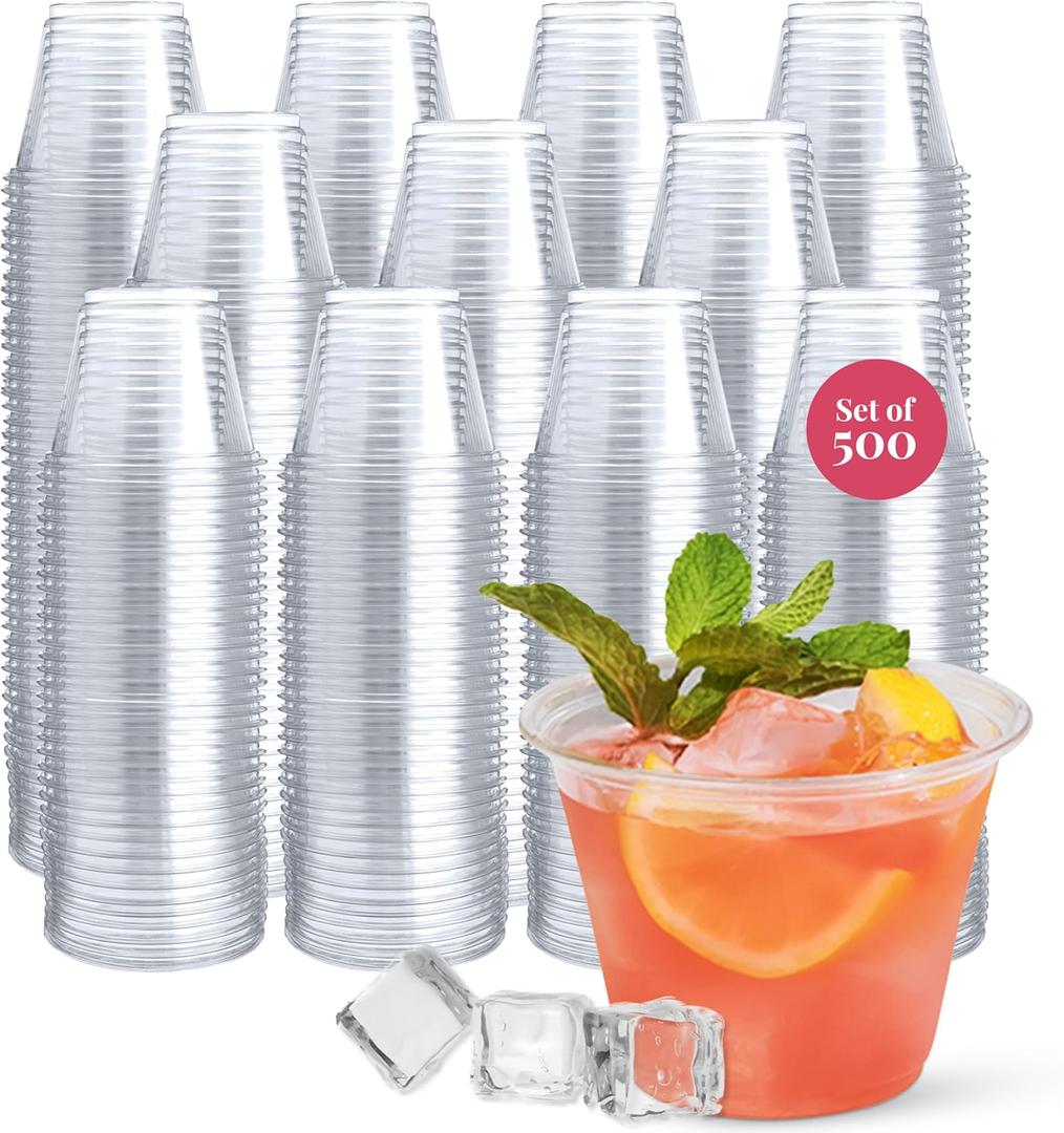 Prestee 500 Clear Plastic Cups - 9 oz Cocktail Cups for Parties and Events, Plastic Cocktail Glasses, Disposable Drinkware - Durable Drinkware, Bulk 500 Party Supplies (500 Count (Pack of 1))