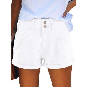 Womens Casual Mid Waist Denim Jeans Shorts Stretchy Summer Shorts for Women's Trendy (14, 01_White) (White)