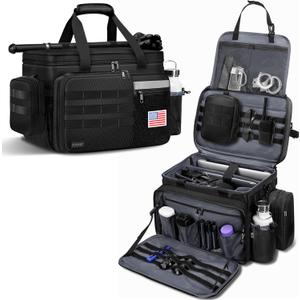 Patrol Bag Law Enforcement, Extra Large Police Gear Bag for Car Front Seat Organizer with a MOLLE Pouch & 15.6In Laptop Layer, Multiple Compartments Police Duty Bags Fit Passenger Seat, Pure Black
