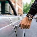 CHANCHY Stainless Steel Band for Apple Watch Band Apple Watch Ultra 3/2/1 Band 49mm, Series 11/10 46mm, 9/8/7 45mm, SE3/SE2/SE 6/5/4 44mm, 3/2/1 42mm, Metal Strap with Folding Clasp for Men, Titanium (Black/Gold)