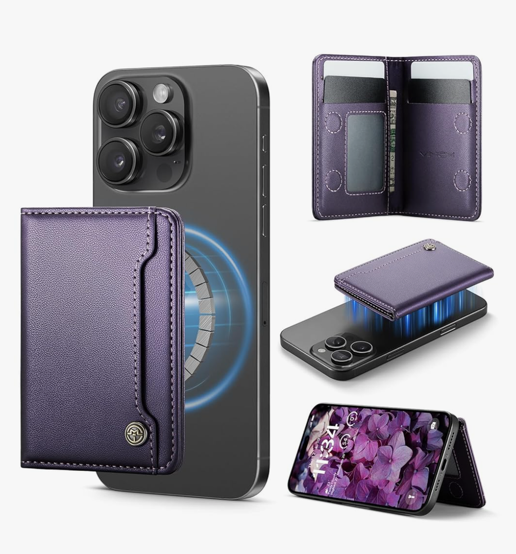 Vinich for MagSafe Wallet Magnetic RFID Blocking Card Holder Compatible with MagSafe Phones and Cases, Strong Magnet Minimalist Phone Wallet for iPhone 17/16/15/14/13/12/ Pro/Max/Plus, Purple