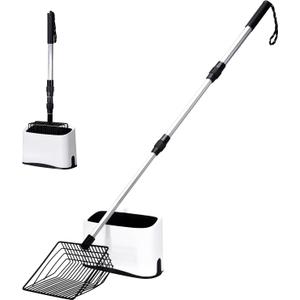 Metal Cat Litter Scoop with Holder, 43" Extendable Long Handle Cat Scooper for Litter Box, Solid & Durable, Deep Shovel for Fast Sifting, Large Pet Pooper Scooper for Kitty/Outside Dog Poop