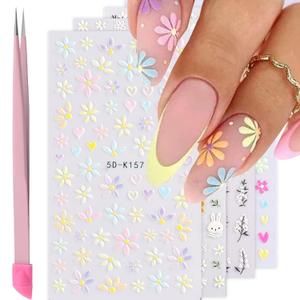Flower Nail Art Stickers - 5D Embossed, Spring/Summer Daisy Designs, Self-Adhesive Decals for Women's Nail DIY Decoration (Colorful-01) Flower Nail Art Stickers - 5D Embossed, Spring/Summer Daisy Designs, Self-Adhesive Decals for Women's Nail DIY Decoration (Colorful-01)