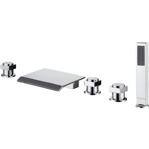 Roman Bathtub Faucet Set with Sprayer 5 Hole Waterfall Bathroom Tub Faucet Set Widespread Tub Filler Faucet Deck Mounted Bathtub Faucet Set with Valves, Chrome