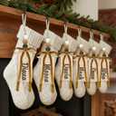 AceOrbit 12 Pcs Christmas Stocking Name Tags with Velvet Bow Velvet Beads DIY Personalized Blank Wood Tags Xmas Stocking Hanging Tag for Christmas Tree Home Farmhouse Decor Gift(Mixed Color)