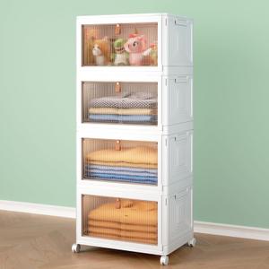 4 Tier Storage Bins with Lids, 23QT Stackable Closet Organizers and Storage with Wheels, Collapsible Storage Boxes, Foldable Plastic Storage Containers for Home,Office, Dorm Room (White)