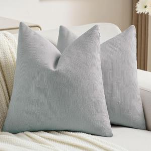 FUTEI Pack of 2 Chenille Decorative Throw Pillow Covers 20x20 Inch,Soft Cozy Striped Geometric Patterns Cushion Case,Modern Home Decor for Couch Bed Living Room,Dusty Blue
