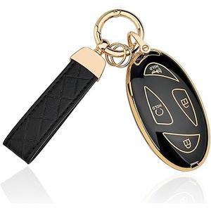 Aoocar TPU Key Fob Cover, Compatible with 2023 2024 2025, Remote Key Case with Leather Keychain, 7 Button, Black