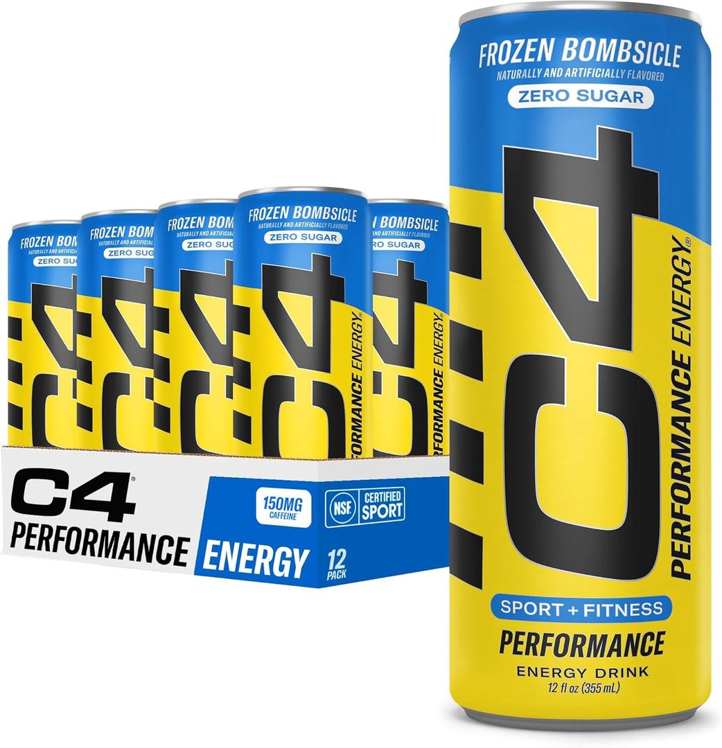 C4 Energy Drink 12oz (Pack of 12) - Frozen Bombsicle - Sugar Free Pre Workout Performance Drink with No Artificial Colors or Dyes (EXP 03/01/26)