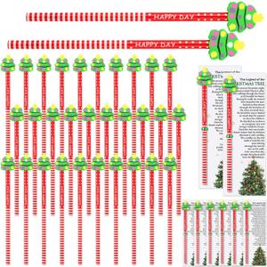 50 Sets Christmas Pencils Bulk Include Christmas Candy Cane Pencil with Xmas Tree Eraser Toppers The Legend of and The Xmas Tree Cards for Holiday Party Favor
