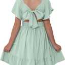 blibean Girls Summer Tie Back Dress Tween Kids Cute Boho Off Shoulder Flower Dresses Ruffle Formal Short Tulle Wedding Vestidos Niñas Size 10-11 Years Old Mint Green